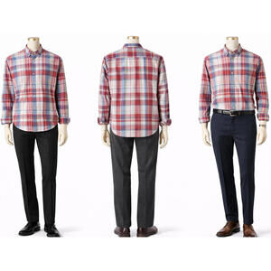 Nautica Men’s XL Classic Fit Red Blue Gray Plaid Button Down Y2K Style